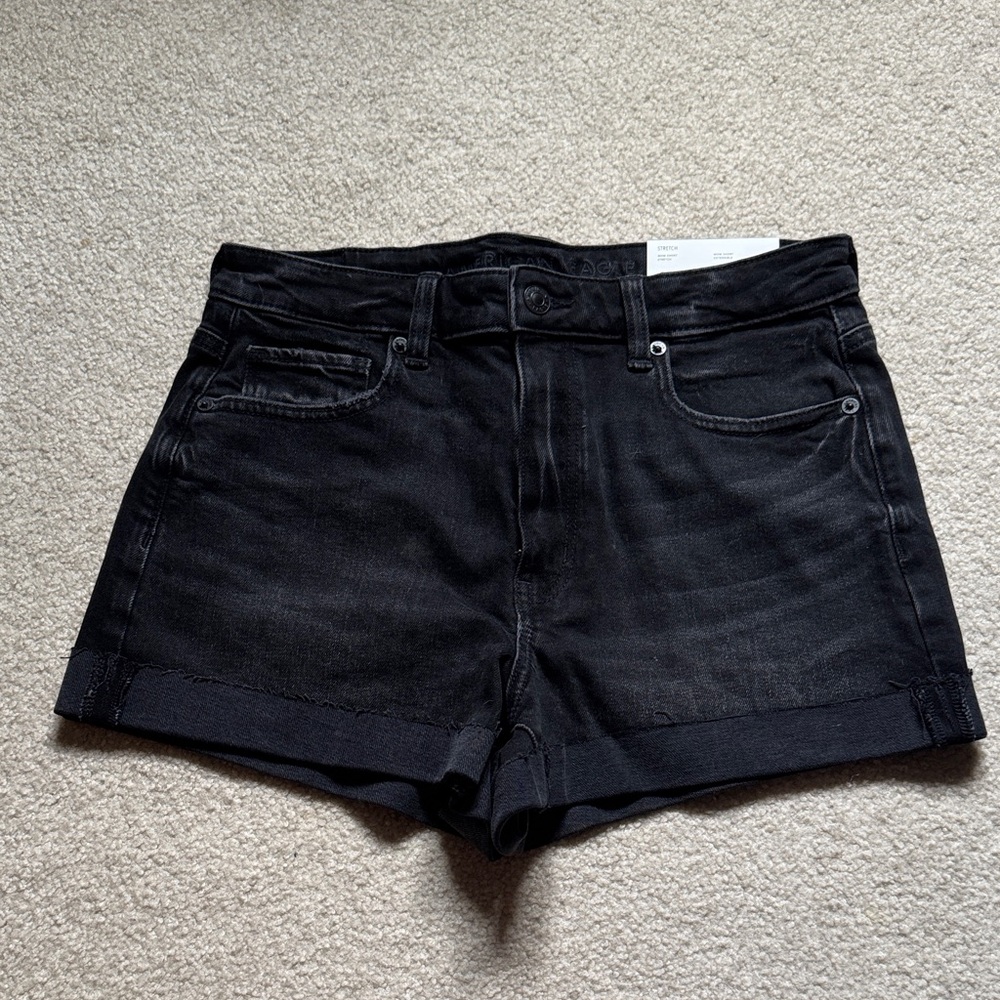 American Eagle Outfitters Black Jean Shorts High-Waisted Cuffed